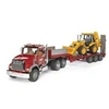 Image de - Camion MACK Granite avec remorque surbaissée et chargeuse-pelleteuse JCB 4CX