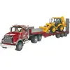 Image de Jeux de voiture - Mack Granite avec plateau et JCB 4CX tracto-pelle Bruder Rouge TU 028138