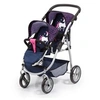 Image de Poussette jumelle pour poupée licorne bleu et rose vif réglable