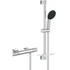Image de Ensemble De Douche Avec Mitigeur Thermostatique, Pommeau 3 Jets, Barre 60Cm Et Flexible - 34791001 - Economie D'Eau - Chromé