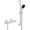 Image de Ensemble De Douche Avec Mitigeur Thermostatique, Pommeau 1 Jet, Barre 60Cm Et Flexible - 34597001 - Economie D'Eau - Chromé
