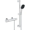 Image de Ensemble De Douche Avec Mitigeur Thermostatique, Pommeau 3 Jets, Barre 60Cm Et Flexible - 34237003 - Economie D'Eau - Chromé