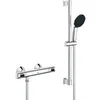 Image de Ensemble De Douche Avec Mitigeur Thermostatique, Pommeau 1 Jet, Barre 60Cm Et Flexible - 34800001 - Economie D'Eau - Chromé