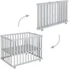 Image de Parc bébé pliable - LITTLE STARS - 75 x 100 cm - Hauteur réglable - 4 Roues freinées - Bois Laqué Gris Taupe - Motif Etoile