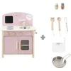 Image de Cuisine en bois pour enfant - - Equipée avec accessoires - Rose / Naturel