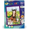 Image de CreArt Kids 18x24cm Cheval et chatons, Kit de peinture par numéros Numéro d'Art, Des 7 ans, 25840,