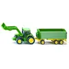 Image de tracteur John Deere avec chargeur frontal et remorque verte (1843)