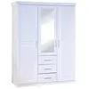 Image de Armoire avec miroir 3 portes 3 tiroirs pin vernis massif blanc Nerod