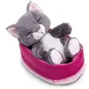 Image de Peluche chat dormant dans un panier Nici Gris 12 cm 49746