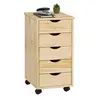 Image de Caisson de bureau LAGOS meuble de rangement sur roulettes avec 5 tiroirs, en pin massif finition vernis naturel