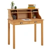 Image de Bureau secrétaire MARLENE avec rangement sur plusieurs étagères et 2 tiroirs, en pin massif finition cirée