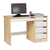 Image de Bureau HUGO avec rangement 5 tiroirs style scandinave en pin massif vernis naturel et lasuré blanc