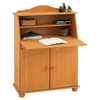Image de Bureau secrétaire DAVID avec abattant rangement plusieurs étagères 2 portes plan de travail rabattable, en pin massif teinté et ciré