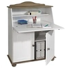 Image de Bureau secrétaire DAVID avec abattant rangement plusieurs étagères 2 portes plan de travail rabattable, en pin massif taupe et blanc