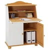 Image de Bureau secrétaire DAVID avec abattant rangement plusieurs étagères 2 portes plan de travail rabattable, en pin massif blanc et brun