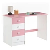 Image de Bureau ARNE pour enfant ou adulte multi rangements, avec 4 tiroirs, en pin massif lasuré blanc et rose