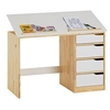 Image de Bureau enfant écolier junior EMMA pupitre inclinable avec 4 tiroirs en pin massif, naturel et lasuré blanc