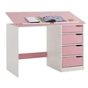 Image de Bureau enfant écolier junior EMMA pupitre inclinable avec 4 tiroirs en pin massif, lasuré blanc et rose