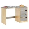 Image de Bureau enfant écolier junior EMMA pupitre inclinable avec 4 tiroirs en pin massif, naturel et lasuré gris