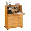 Image de Bureau secrétaire GOMES rangement avec abattant 1 étagère et 3 tiroirs, plan de travail rabattable, pin massif finition teintée/ciré