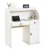 Image de Bureau secrétaire TOM avec 2 tiroirs et 1 porte en pin massif lasuré blanc