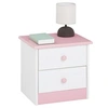 Image de Table de chevet RONDO avec 2 tiroirs, table de nuit en pin massif, chevet en bois lasuré blanc et rose