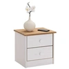 Image de Table de chevet RONDO avec 2 tiroirs, table de nuit en pin massif, chevet en bois lasuré blanc et brun
