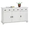 Image de Buffet salle à manger COLMAR L 134 cm en bois massif blanc 3 tiroirs 3 portes avec 2 étagères, meuble rangement
