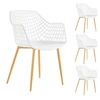 Image de Lot de 4 chaises LUCIA, en plastique blanc et pieds en métal décor chêne sonoma