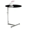 Image de Table d'appoint LEONIE bout de canapé rond table à café table basse hauteur réglable, en métal chromé et verre trempé noir