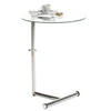 Image de Table d'appoint LEONIE bout de canapé rond table à café table basse hauteur réglable, en métal chromé et verre trempé transparent