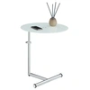 Image de Table d'appoint LEONIE bout de canapé rond table à café table basse hauteur réglable, en métal chromé et verre trempé blanc