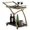 Image de Chariot de service EVO chariot à thé et boisson desserte de cuisine à roulettes en métal doré 2 plateaux en verre trempé noir
