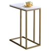 Image de Bout de canapé DEBORA en métal doré et plateau rectangulaire en MDF décor blanc, table d'appoint table à café table basse de salon