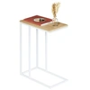 Image de Bout de canapé DEBORA table d'appoint table à café table basse de salon cadre en métal blanc plateau en MDF décor chêne sonoma