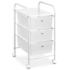 Image de Caisson sur roulettes GINA chariot avec 3 tiroirs en plastique blanc transparent et 1 étagère, rangement salle de bain métal blanc