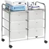Image de Caisson sur roulettes GINA chariot avec 6 tiroirs en plastique blanc transparent et 1 étagère, rangement salle de bain