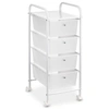 Image de Caisson sur roulettes GINA chariot avec 4 tiroirs en plastique blanc transparent et 1 étagère, rangement salle de bain métal blanc