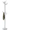 Image de Porte-manteaux MILA portant pour vêtements sur pied hauteur 174 cm socle rond et 8 crochets, meuble d'entrée en métal laqué blanc