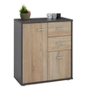 Image de Buffet salle à manger REMY L 60 cm coloris gris et sonoma avec 2 portes et 2 tiroirs bahut bas meuble de rangement