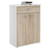 Image de Buffet CALAIS, commode meuble de rangement avec 1 tiroir et 2 portes, en mélaminé blanc mat et décor chêne sonoma