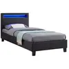 Image de Lit LED simple LUCENO 90x190 cm, avec sommier, revêtement synthétique noir