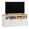 Image de Meuble TV BOLTON 2 tiroirs et 2 niches, en pin massif blanc et brun