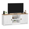 Image de Meuble TV BOLTON L 138 cm en bois massif - Blanc et brun