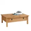 Image de Table basse de salon TEQUILA plateau rectangulaire en bois style mexicain avec 1 grand tiroir, en pin massif teinté et ciré
