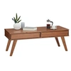 Image de Table basse JONA style scandinave table de salon rectangulaire avec 2 tiroirs, en pin massif lasuré brun foncé