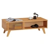 Image de Table basse SEAN table de salon rectangulaire design vintage, avec 4 niches et des portes coulissantes ajourées, en pin teinté/ciré