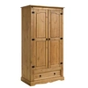 Image de Armoire TEQUILA penderie pour vêtements style mexicain avec 2 portes 1 étagère 1 tiroir, en pin massif finition teintée/cirée