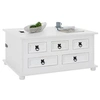 Image de Table basse de salon TEQUILA coffre malle de rangement rectangulaire en bois style mexicain avec 5 tiroirs pin massif lasuré blanc