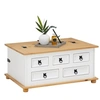 Image de Table basse de salon TEQUILA coffre malle de rangement rectangulaire en bois style mexicain 5 tiroirs pin massif lasuré blanc brun